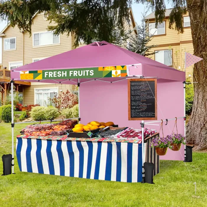 10 x 10 Feet Foldable Commercial Pop-up Canopy with Roller Bag and Banner Strip