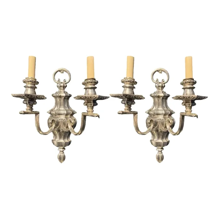 1900 Caldwell Neoclassical Silver Plated Sconces – a Pair