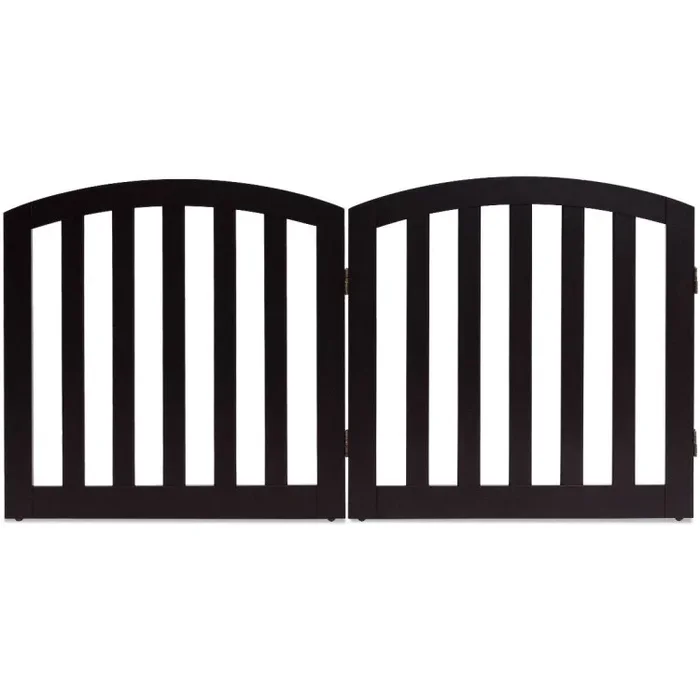 24 Inch 2 Panel Configurable Folding Free Standing Wooden Pet Safety Fence with Arched Top