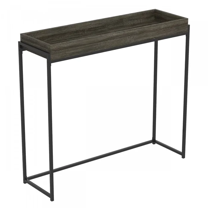 40” Modern Console Table With Sunkey Tray – Dark Grey With Black Metal | Console moderne de 40 po avec plateau encastré – gris foncé avec métal noir