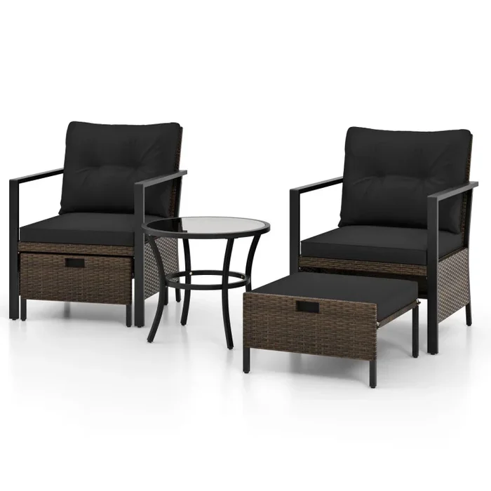5 Piece Outdoor Furniture Set with Glass Topped Coffee Table