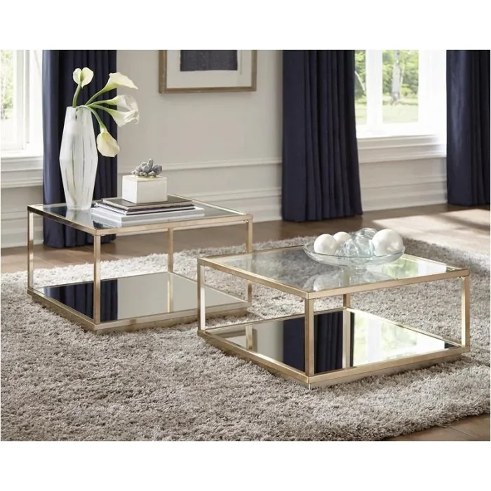 722660 Coaster Furniture 2 Pc Occasional Set – Rose Brass