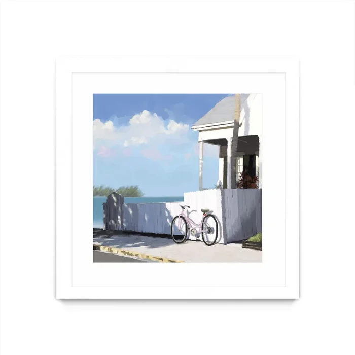 “Key West Cabana Ii” Matted and Framed White 36×36 Wall Art|Œuvre d’art murale encadrée blanche et mate « Key West Cabana Ii » 36 x 36