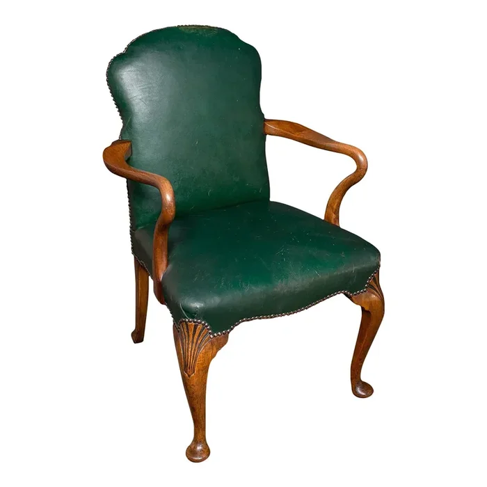 Antique Clerk’s Desk Chair, English, Beech, Leather, Elbow Seat, Home, Office