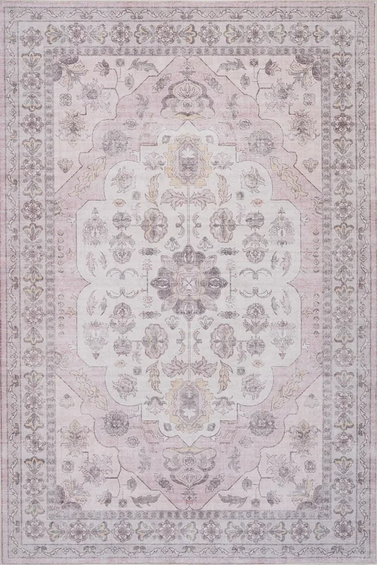 Aqua Pink Washable Non-slip Low Pile Area Rug 5’x7′ | Tapis Rose Lavable Et Antiderapant A Poils Ras 5’x7′
