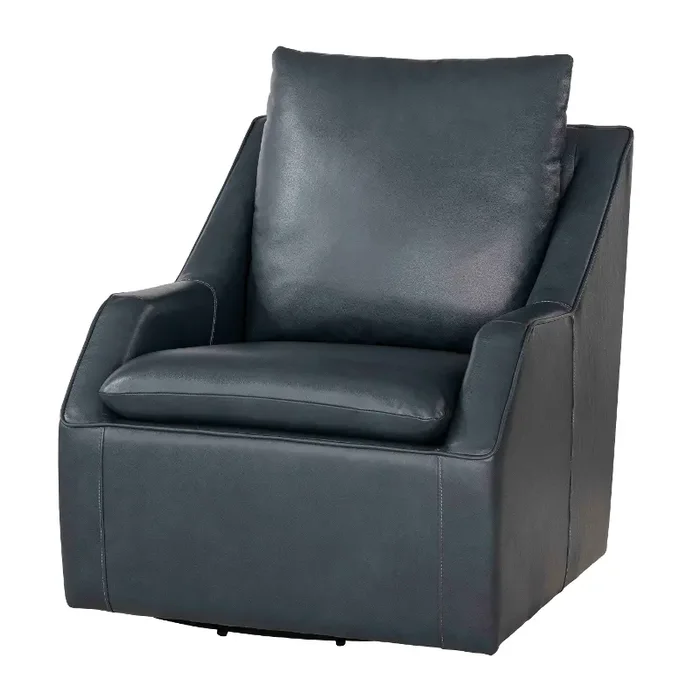 Asher Dark Blue Leather Swivel Chair