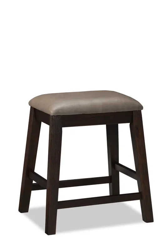 Astoria Counter-Height Stool with Vegan Leather Fabric – Brown & Grey | Tabouret Astoria de hauteur comptoir avec tissu de cuir végétalien – brun et gris