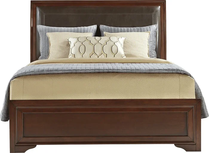Belcourt Brown Cherry Finish 3 Pc Queen Upholstered Sleigh Bed