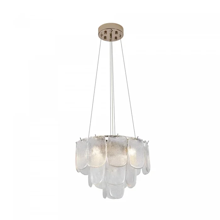 Bianca 5 Light Pendant, Polished Nickel, Crystalline With Piastra Type Glassware Lamp | Suspension A 5 lampes Bianca, Nickel Poli, Verre Cristallin De Type Piastra
