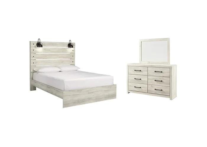 Cambeck Queen Panel Bed with Mirrored Dresser
