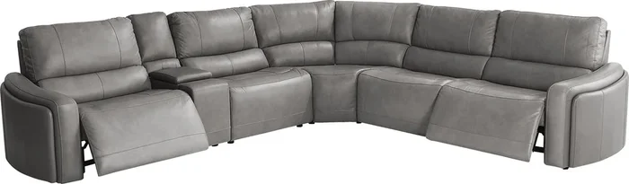 Cascade Way by Shaquille O’Neal Home Gray Leather 6 Pc Dual Power Reclining Sectional