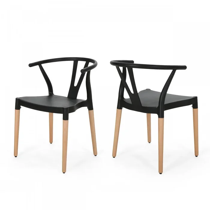 Chasel Dining Chair Set Of 2 With Polypropylene Seats And Soild Wood Legs – Black | Lot De 2 Chaises De Salle À Manger Chasel Avec Assise En Polypropylène Et Pieds En Bois Massif – Noir
