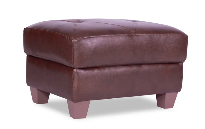 Chateau d’Ax Vita 31″ 100% Genuine Leather Ottoman with Diamond Pattern Stitching and Wood Legs – Brown | Pouf Vita de Château d’Ax de 31 po en cuir 100 % véritable avec coutures à motif de diamant et pattes en bois – brun