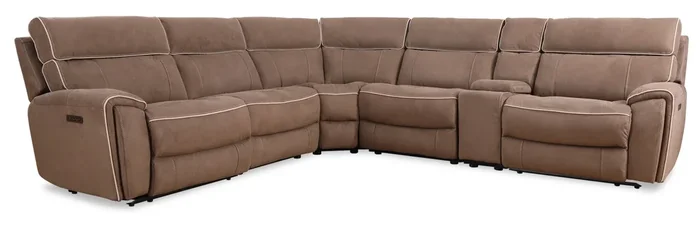 Cindy Crawford Home Newport 6-Piece Faux Suede Power Reclining Sectional with Armless Reclining Chair – Taupe | Sofa sectionnel à inclinaison électrique Newport de Cindy Crawford Home 6 pièces en suédine avec fauteuil inclinable sans accoudoirs – taupe
