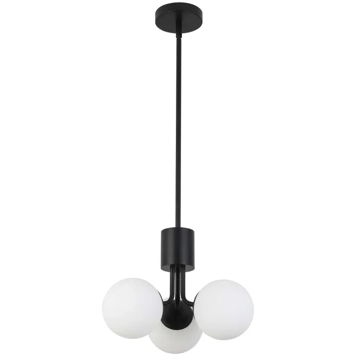 Dainolite Amanda 3 Light Pendant Matte Black White Opal Glass Lamp|Luminaire suspendu Amanda de Dainolite en verre blanc opale, avec fini noir mat et 3 ampoules