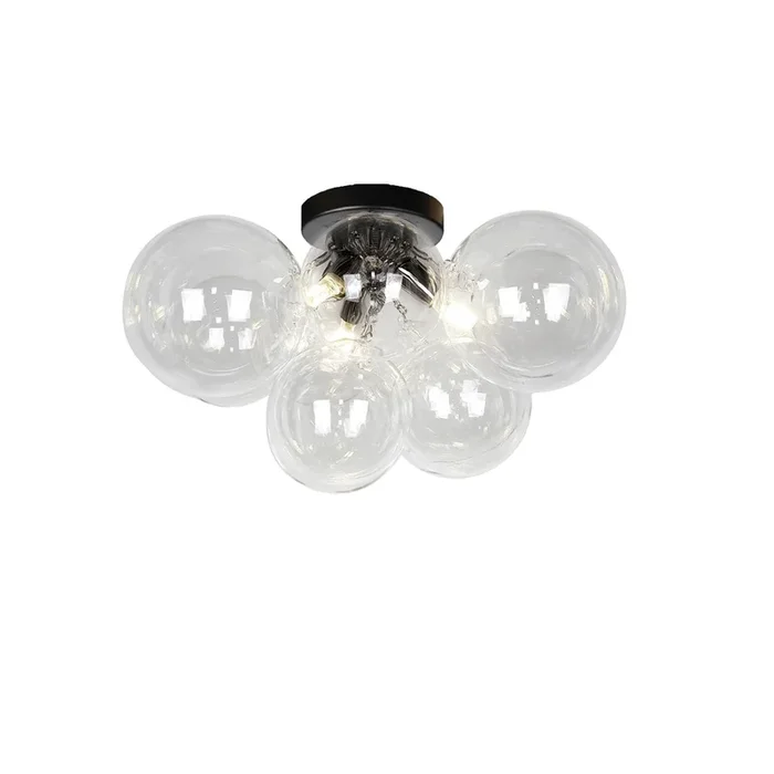 Dainolite Comet 3 Light Flush Mount Matte Black Clear Glass Lamp|Plafonnier affleuré Comet de Dainolite en verre transparent, avec fini noir mat et 3 ampoules