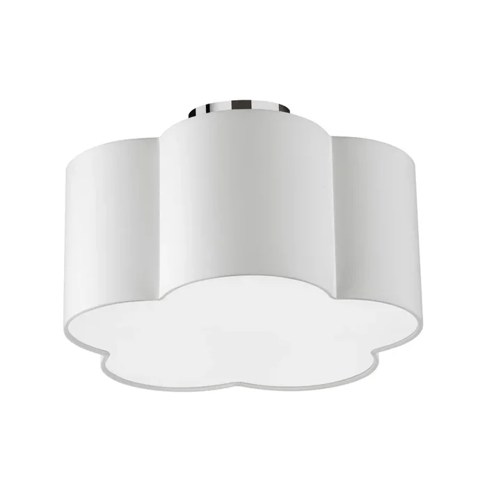 Dainolite Phlox 3 Light Flush Mount Small Polished Chrome White Shade Lamp|Petit plafonnier affleuré Phlox de Dainolite avec abat-jour blanc, fini chromé poli et 3 ampoules