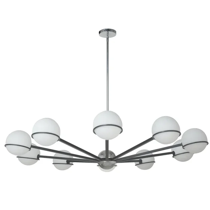 Dainolite Sofia 10 Light Chandelier Matte Black/Polished Chrome White Opal Glass Lamp|Lustre Sofia de Dainolite en verre blanc opale, avec fini noir mat et chromé poli et 10 ampoules