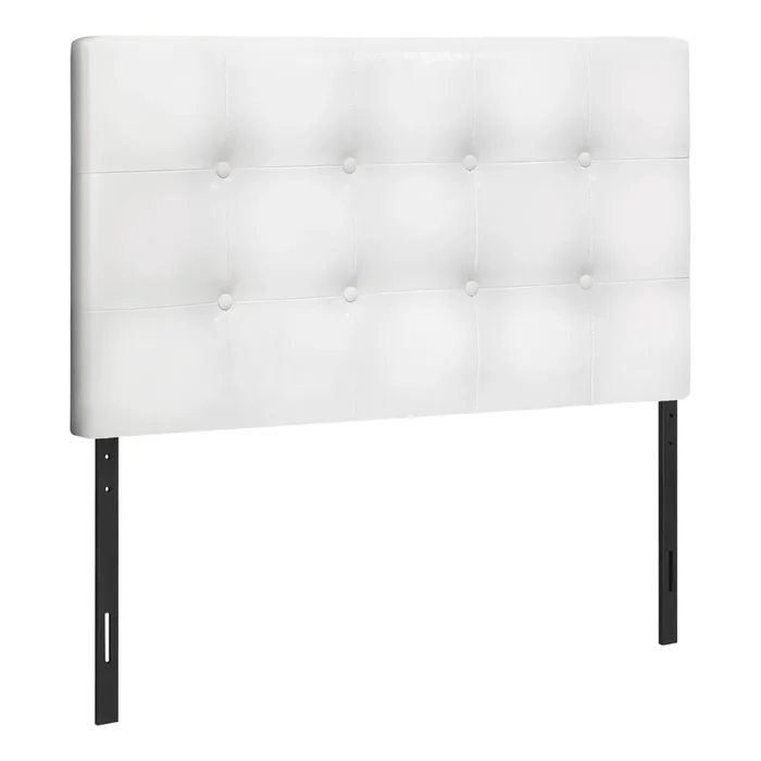 Estel Upholstered Headboard in White Vegan Leather Fabric, Button Tufted – Twin Size | Tête de lit rembourrée Estel en tissu de cuir végétalien blanc avec capitonnage à boutons – format lit simple
