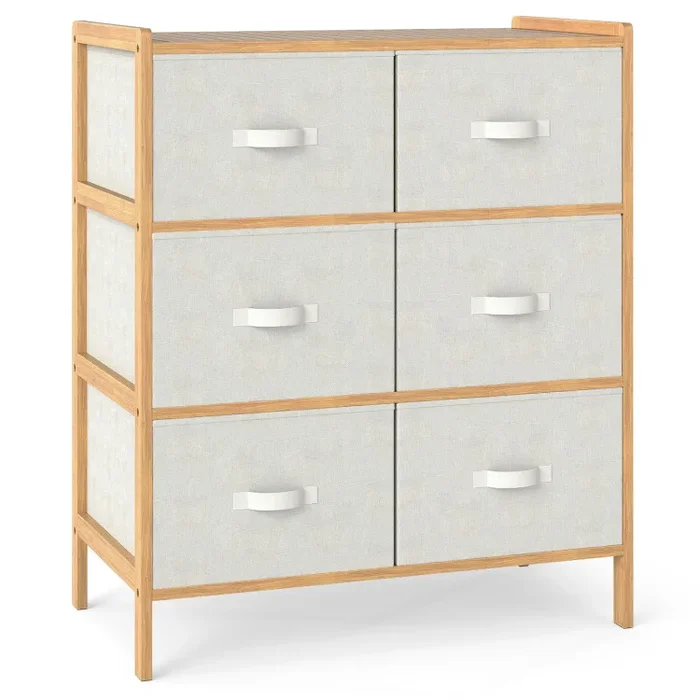 Fabric Dresser with 6 Drawers with 6 Folding Fabric Bins for Bedroom Living Room