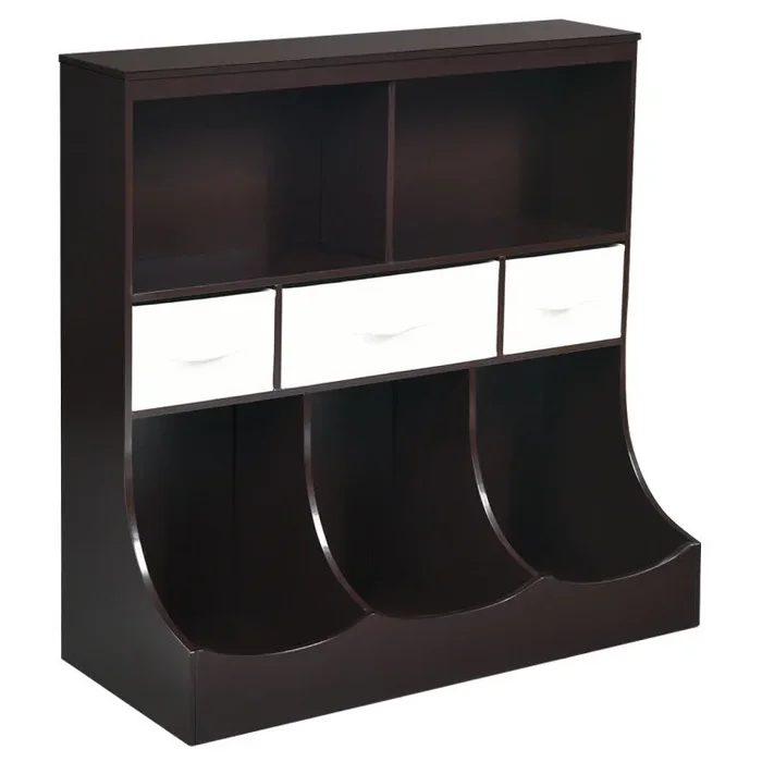 Freestanding Combo Cubby Bin Storage Organizer Unit with 3 Baskets