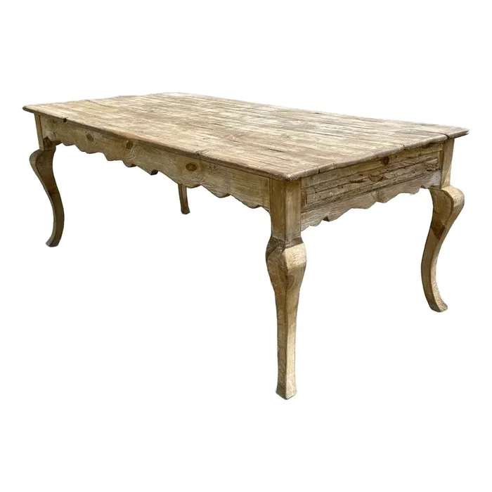 French Solid-Plank Bleached & Sanded Pine Farm Table