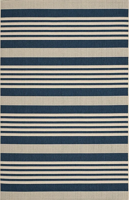 Fresh Stripes Navy 5’3 x 7’7 Indoor/Outdoor Rug