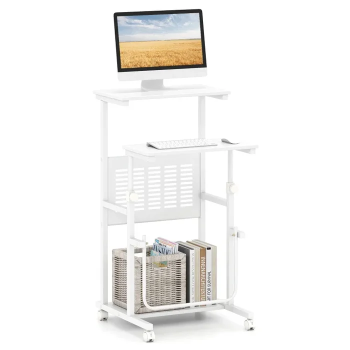 Height Adjustable Mobile Computer Stand-Up Desk with Two Modes