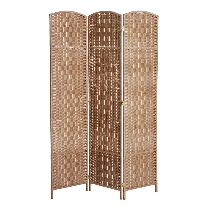 Homcom Double Hinged Woven Wicker Room Divider And Privacy Screens|Homcom Separateur De Piece En Osier Tisse A 3 Panneaux 6ft