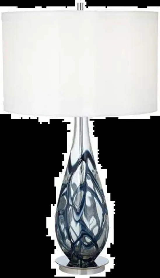 Indigo Blue Swirl Art Glass Table Lamp