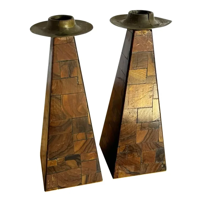 Israeli Olive Wood Shabbat Candle Holders/Candlestick Holders – a Pair