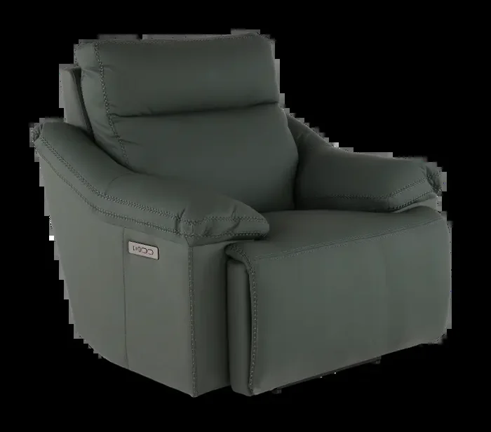 Istanbul Dark Green Leather Power Recliner with Power Headrest
