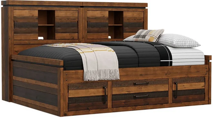 Kids Westover Hills Jr. Brown Full Bookcase Wall Bed with Storage Side Rail