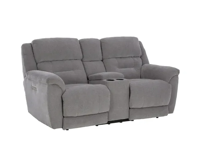 Knockout Granite Gray Power Reclining Loveseat with Console