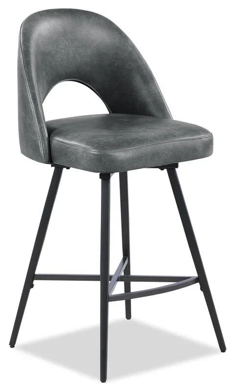 Kort & Co. Bay Counter-Height Stool with Swivel Seat, Vegan Leather Fabric, Metal – Charcoal | Tabouret Bay de Kort & Co. de hauteur comptoir en tissu de cuir végétalien et en métal avec siège pivotant – anthracite