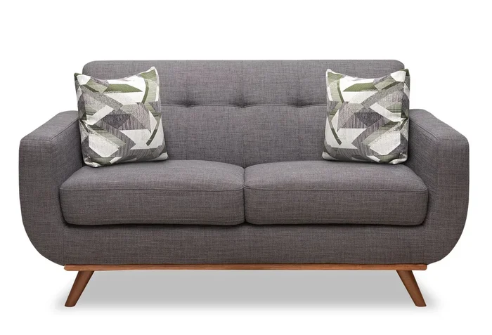 Kort & Co. Freeman 63″ Linen-Look Fabric Loveseat with Wood Legs and Tufted Back Cushions – Charcoal Grey | Causeuse Freeman de Kort & Co. de 63 po en tissu d’apparence lin avec pattes en bois et coussins de dossier capitonnés – gris anthracite