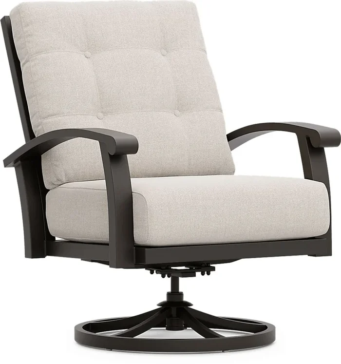 Lake Breeze Aged Bronze Outdoor Swivel Club Chair with Desert Cushions