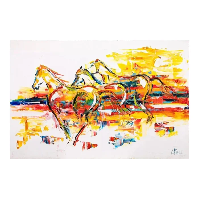 Laurie Pace Abstract Horses Signed Contemporary Western Oil Painting on Canvas