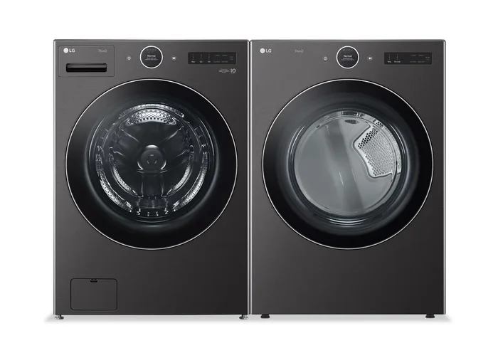 LG 5.8 Cu. Ft. Smart Front-Load Washer and 7.4 Cu. Ft. Electric Dryer – Black Steel | Laveuse intelligente à chargement frontal de 5,8 pi³ et sécheuse électrique de 7,4 pi³ de LG – acier noir | LGFL670B