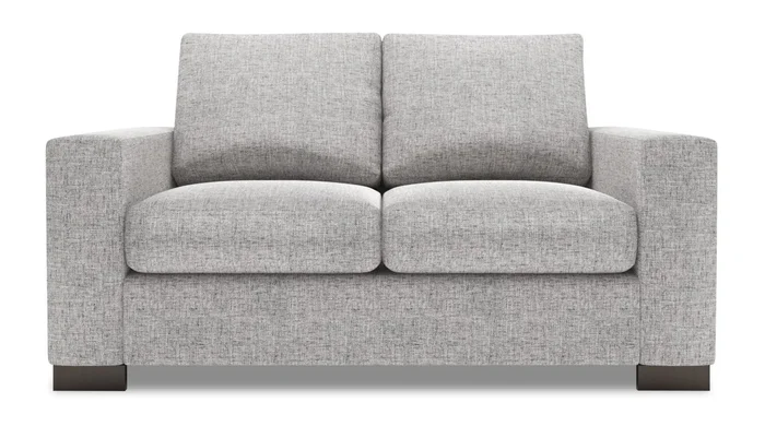 Made in Canada Customizable Sofa Lab Track 62″ Linen-Look Fabric Loveseat with Track Arms – Luna Domino Grey | Causeuse Track de Sofa Lab de 62 po fabriquée au Canada en tissu d’apparence lin avec accoudoirs rectilignes – gris Luna Domino | TR202191