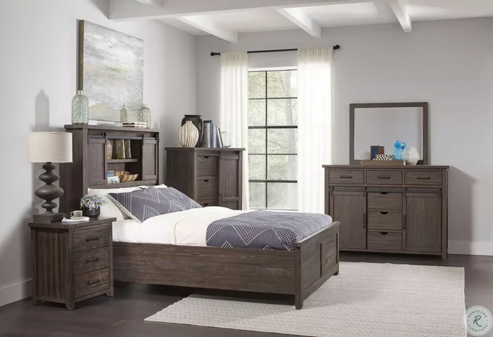 Madison County Barnwood Brown Bookcase Bedroom Set