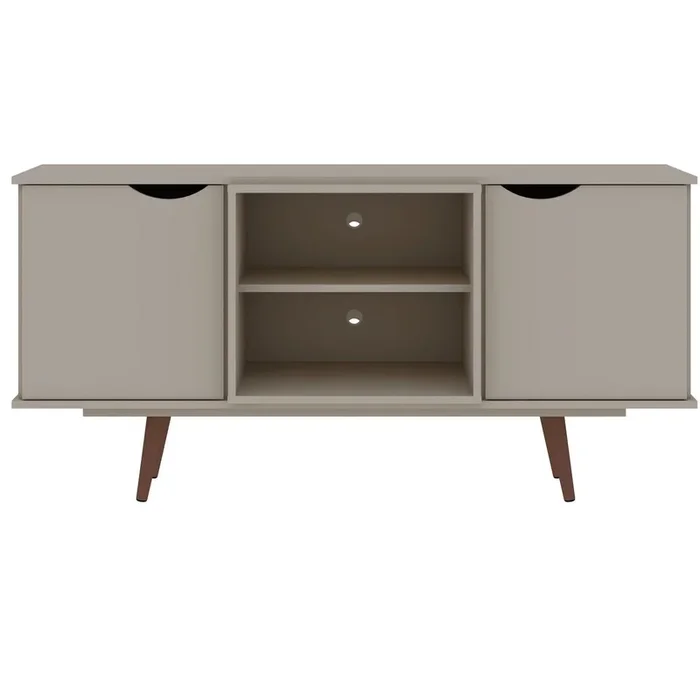 Manhattan Comfort Hampton 53.54″ TV Stand with 4 Shelves & Solid Wood Legs – White|Meuble pour téléviseur Hampton de Manhattan Comfort de 53,54 po avec 4 tablettes et pattes en bois massif – blanc cassé et crème d’érable