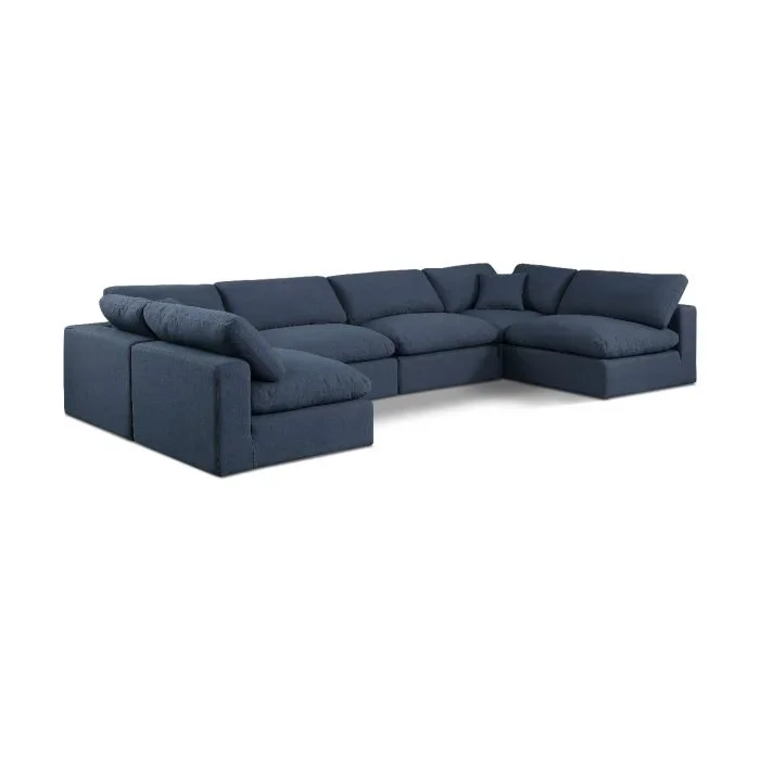 Meridian Comfy Navy Linen Textured Fabric 6-Piece D Modular Sectional