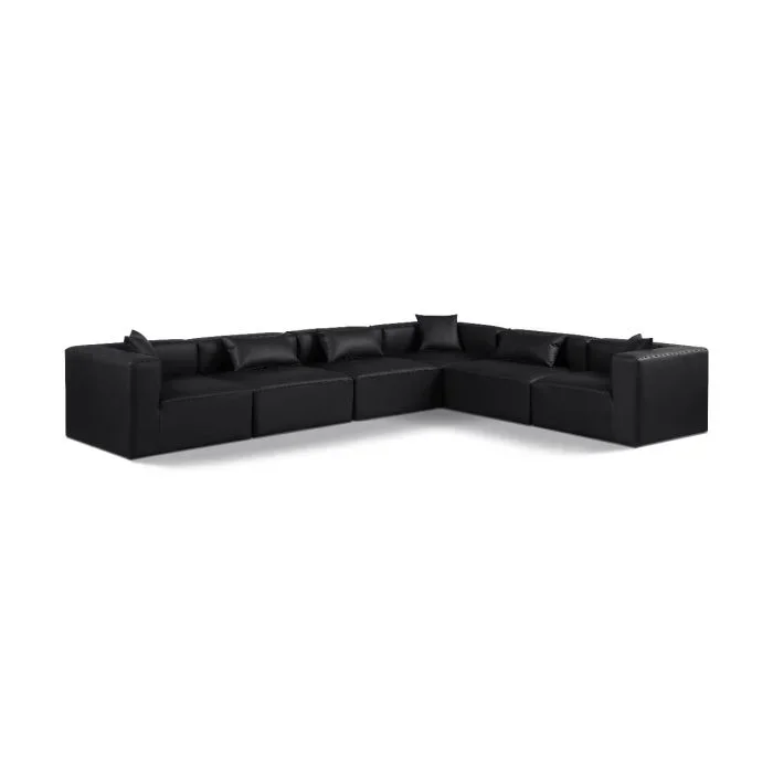 Meridian Cube Black Vegan Leather 6-Piece A Modular Sectional