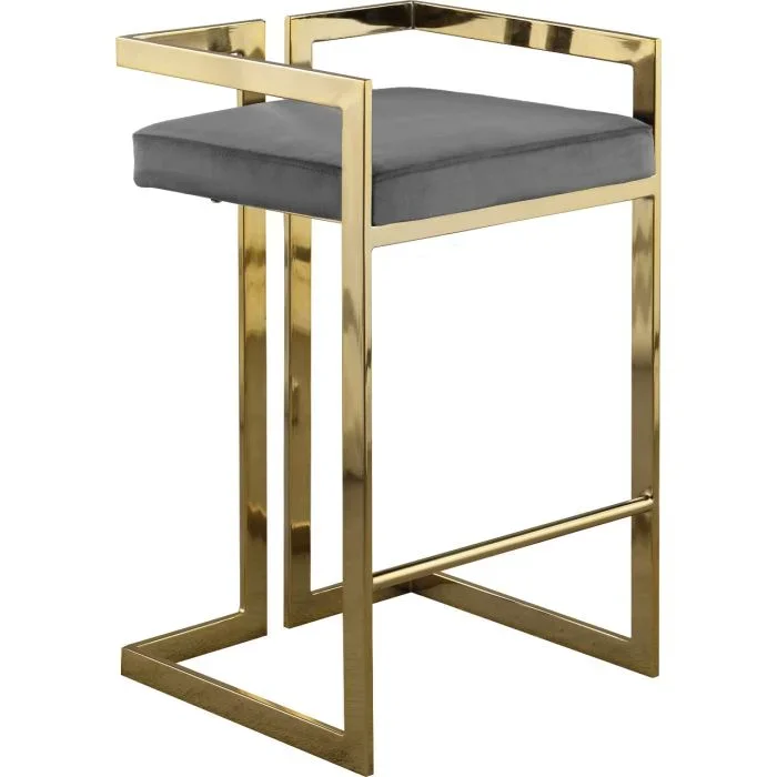 Meridian Ezra Grey/Gold Velvet Stool
