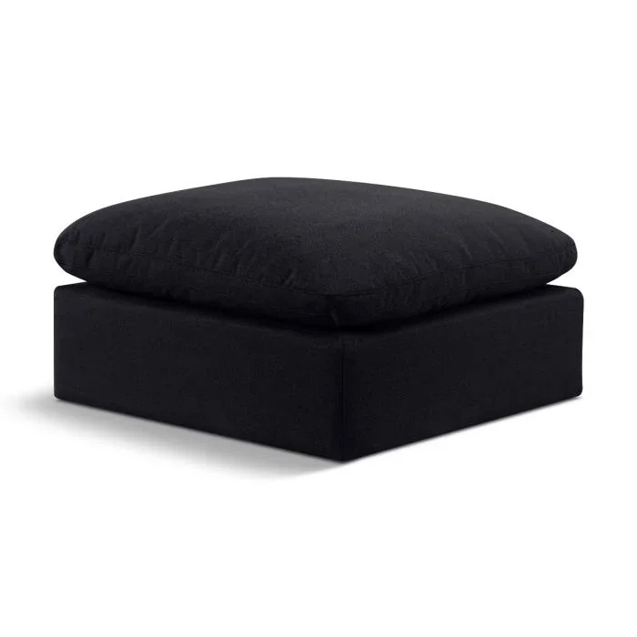 Meridian Indulge Black Linen Textured Fabric Ottoman