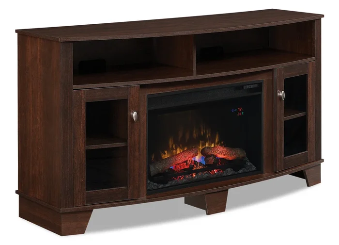 Micah 65″ Electric Fireplace TV Stand with Storage and Cable Management for TVs up to 75″- Brown|Meuble pour téléviseur Micah de 65 po avec foyer électrique, rangement et système de gestion des câbles pour téléviseurs jusqu’à 75 po – brun