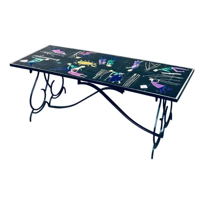 Mid-Century Artist Ceramic Dining Table by Snyers, Belgium, 1950s