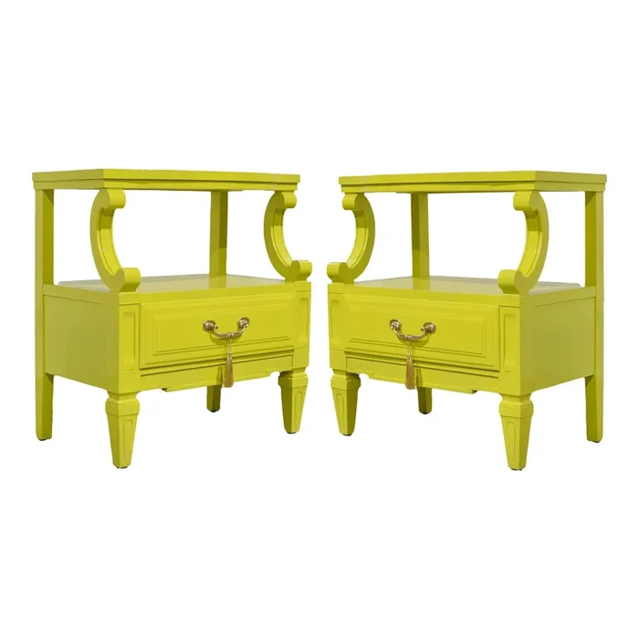 Mid Century Nightstands in Chartreuse Serenata Collection by Kent Coffey – Newly Painted