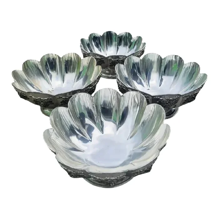 Monumental Vintage Silver Plated Scalloped Grape Designed Ice Bottle Beverage Party Punch Bowl Holder Tub- Set 4